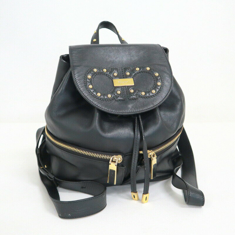 Rakuten - 【中古】S.Ferragamo フェラガモ バックパック ガンチーニ ブラック レザー