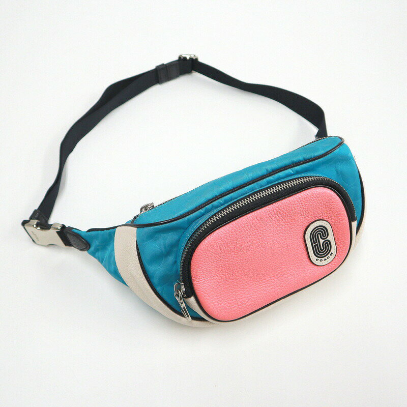 Rakuten - 【中古】COACH コーチ ボディーバッグ レザー×ナイロン ピンク×ブルー×ホワイト C2047