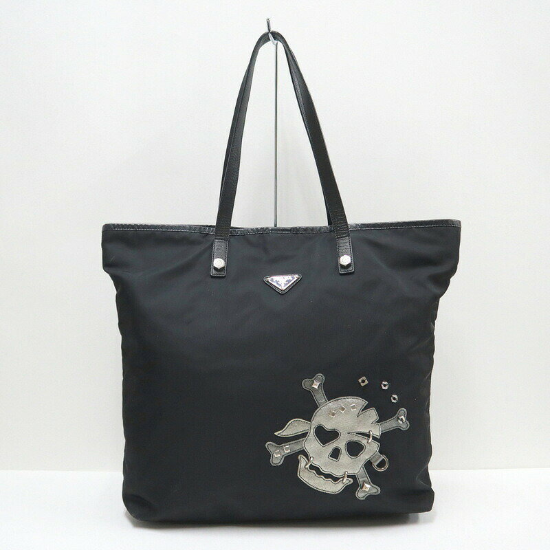 乐天商城 - 【中古】PRADA プラダ スカルトートバッグ ブラック テスートナイロン×レザー VA832T