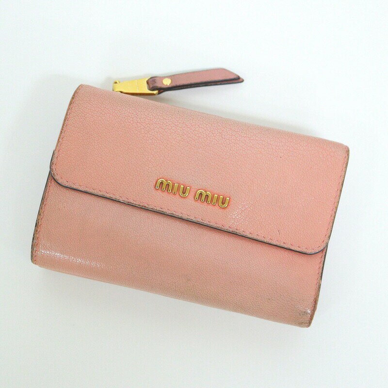 Rakuten - 【中古】miumiu ミュウミュウ マドラス 三つ折り財布 ピンク レザー 5ML014