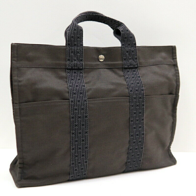 Rakuten - 【中古】HERMES エルメス エールライン トートMM トートバッグ キャンバス グレー×シルバー金具
