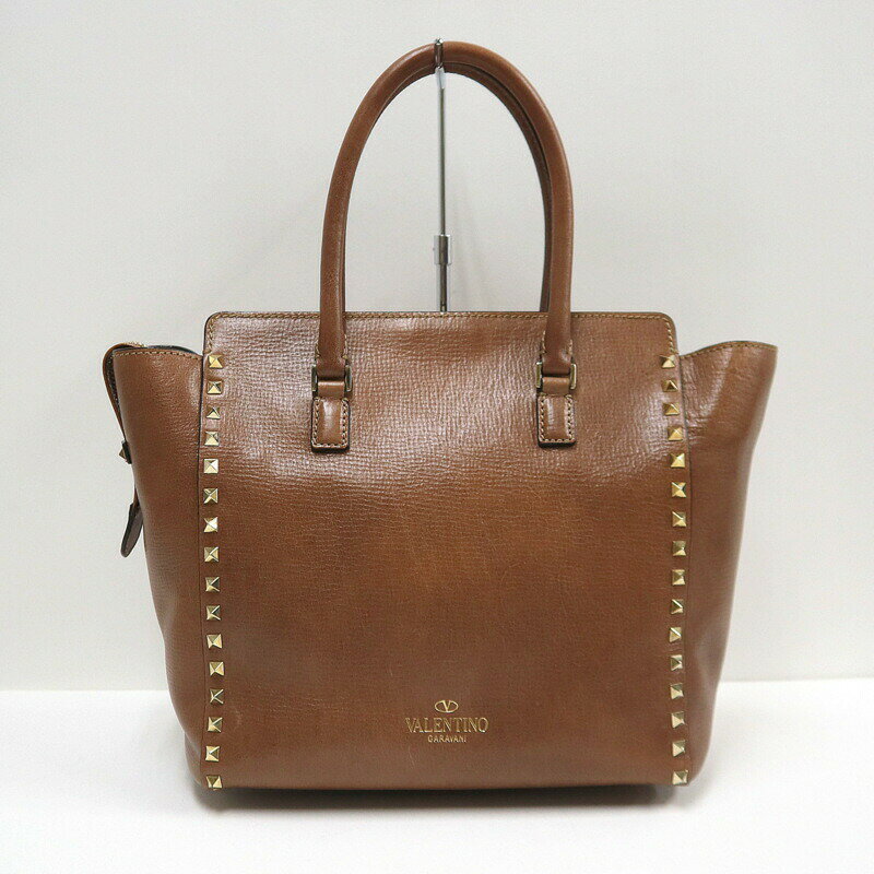 Rakuten - 【中古】VALENTINO GARAVANI ヴァレンティノガラヴァーニ 2WAYハンドバッグ ロックスタッズ レザー ブラウン×ゴールド金具