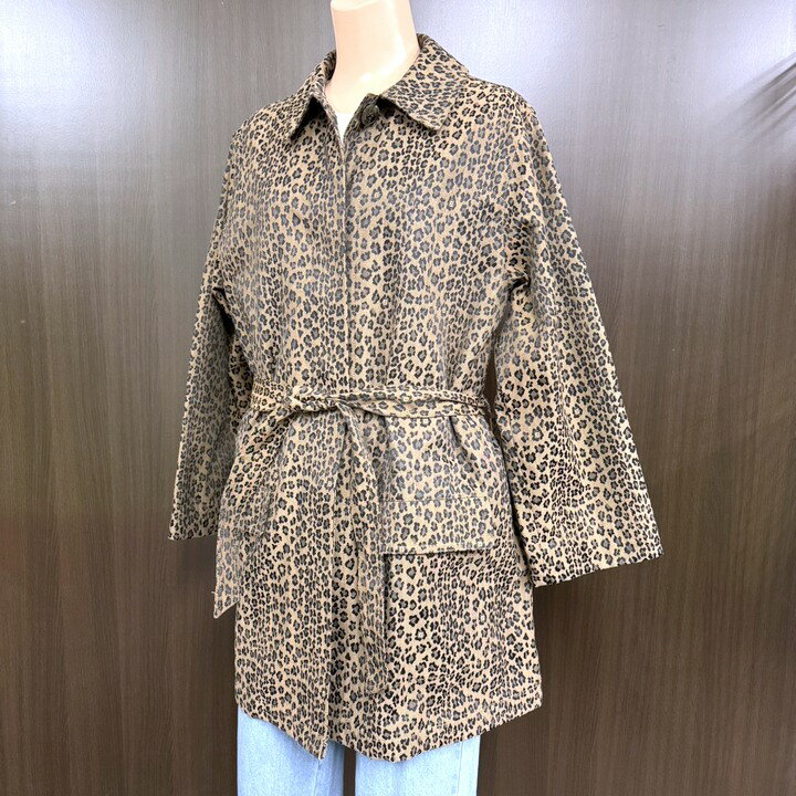 Rakuten - 【中古】FENDI JEANS フェンディ・ジーンズ チェスター・コート レオパード柄 ポリエステル×綿 ブラウン×ブラック×シルバー金具