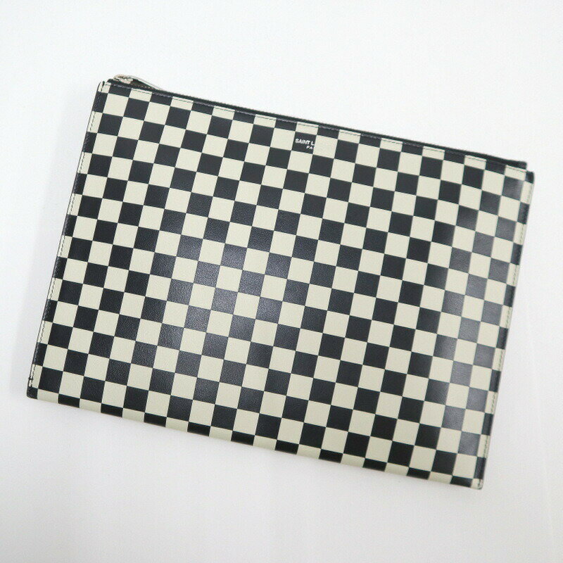 乐天商城 - 【中古】Saint Laurent サンローラン ミニジップタブレットスリーブ ブロックチェック レザー 397294