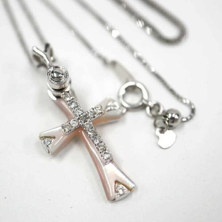 Rakuten - 【中古】Jewelry K18WG シェル ダイヤモンド クロス ネックレス D:0.014ct 4.1g