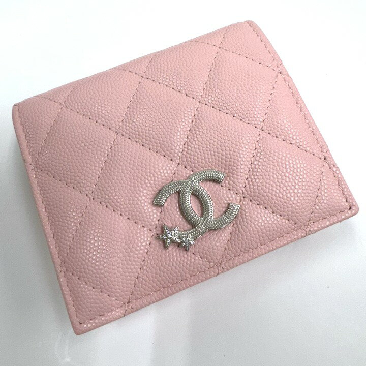 Rakuten - 【中古】CHANEL シャネル スモールフラップウォレット スター×CC キャビアスキン ピンク×シルバー金具 AP4809