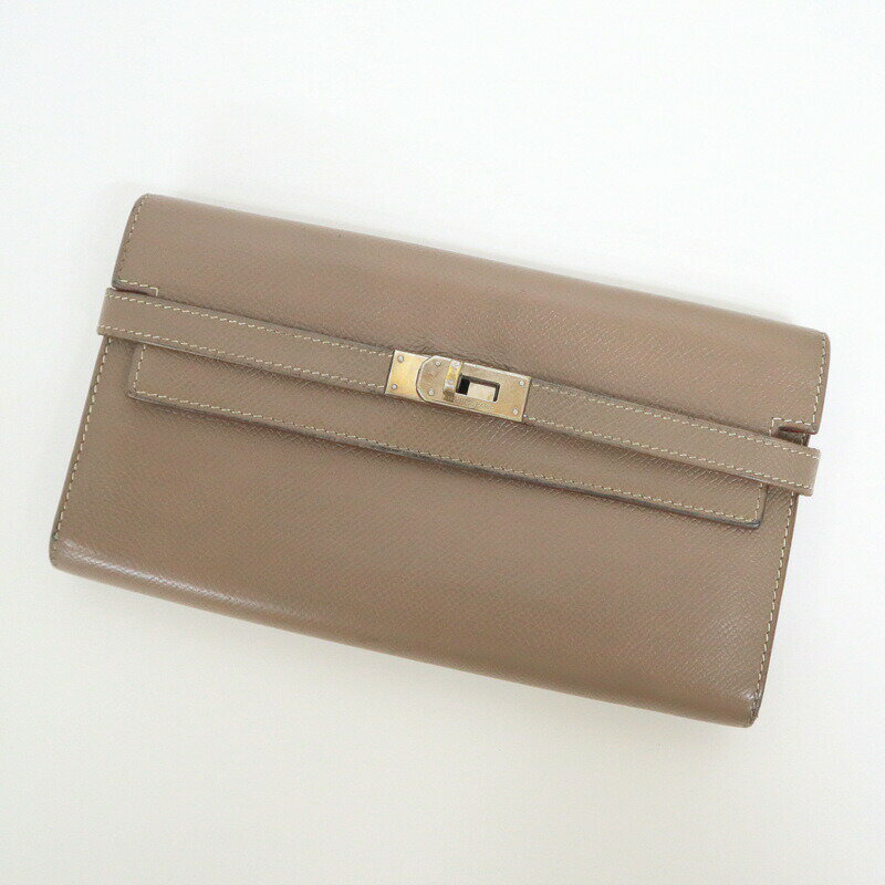 Rakuten - 【中古】HERMES エルメス ケリーウォレット 長財布 トープ×シルバー金具 エプソン □O刻印 2011年