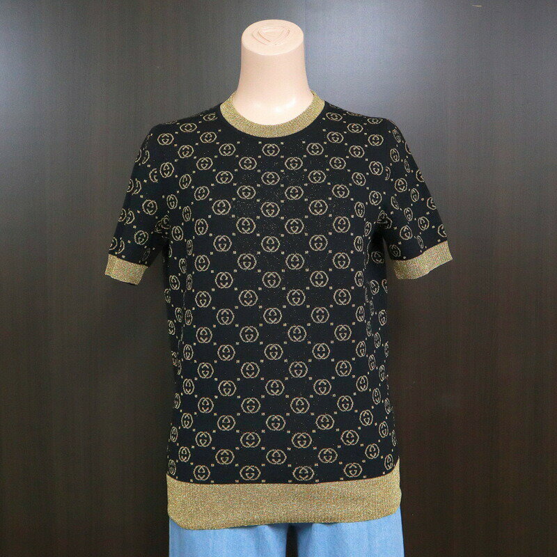 Rakuten - 【中古】GUCCI グッチ トップス GGコットンラメ 半袖 ブラック×ゴールド #M