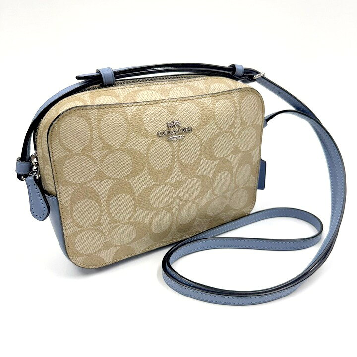 COACH - 【中古】COACH コーチ カメラバッグ シグネチャー キャンバス×レザー ベージュ×ブルー 91677