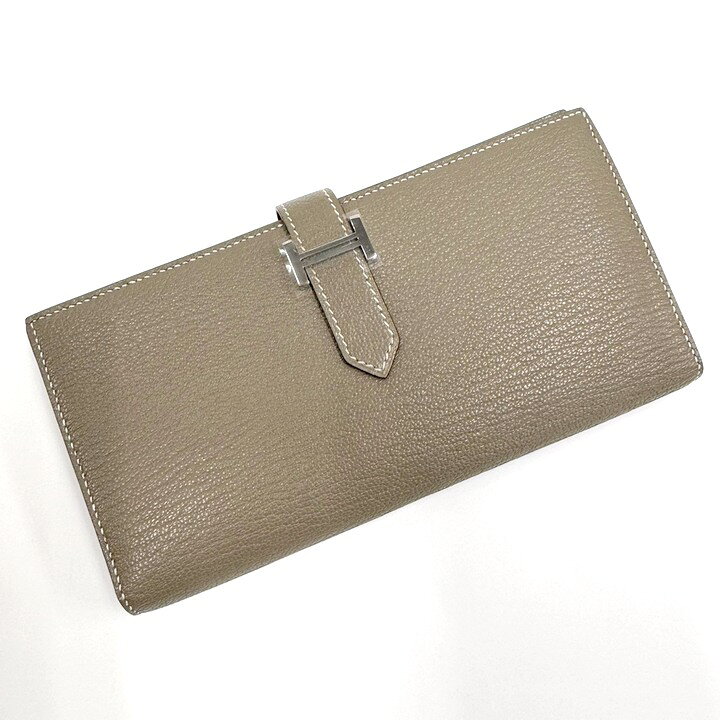 Rakuten - 【中古】HERMES エルメス ベアンスフレ 二つ折り長財布 シェーブル エトゥープ×シルバー金具 Z刻 2021年