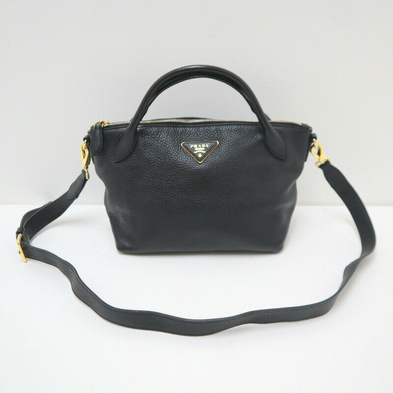 乐天商城 - 【中古】PRADA プラダ 2WAYショルダーバッグ レザー ブラック×ゴールド金具 1BA111
