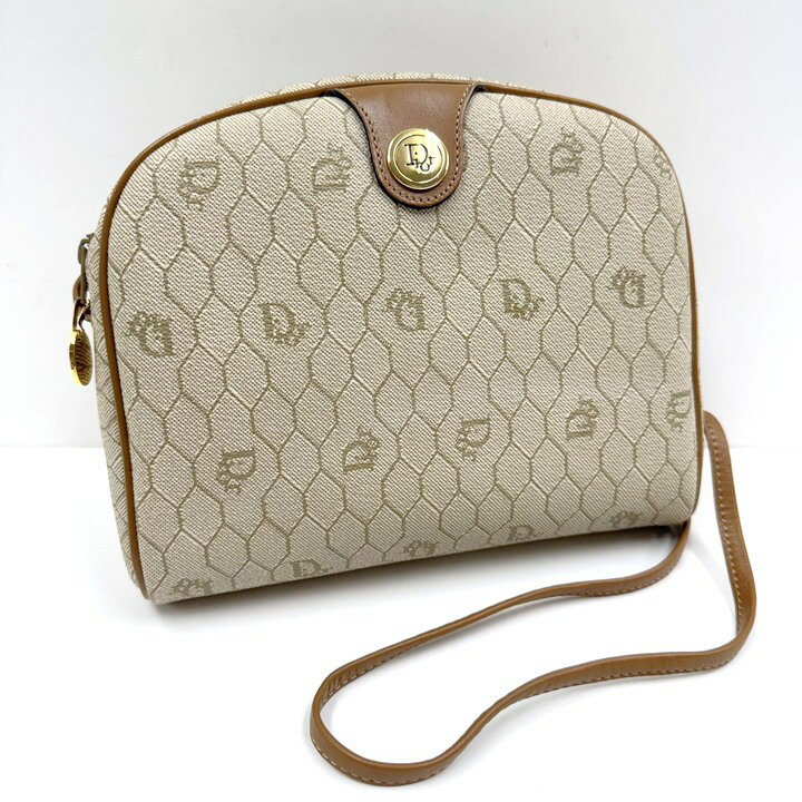 乐天商城 - 【中古】Christian Dior クリスチャンディオール ハニカム ショルダーバッグ PVC×レザー グレー×ブラウン×ゴールド金具