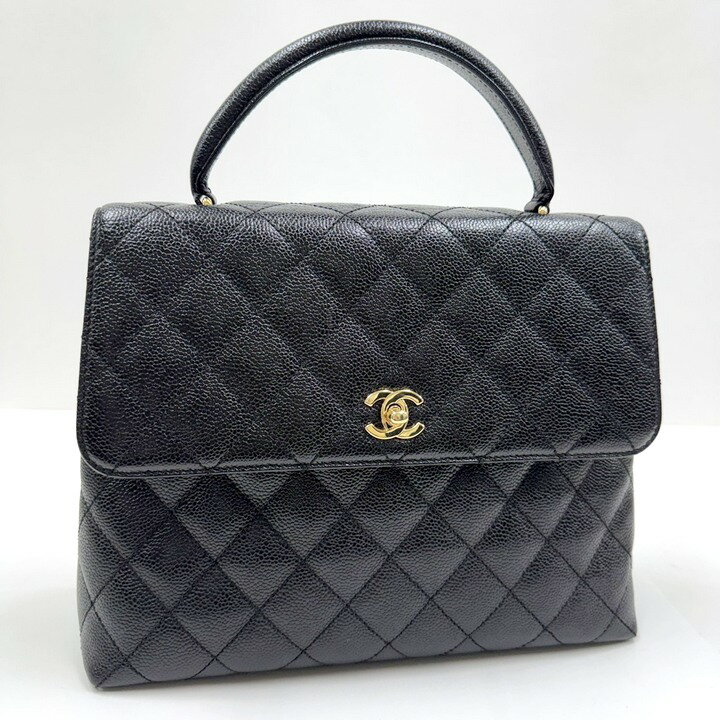 【中古】CHANEL シャネル マトラッセ ハンドバッグ キャビアスキン ブラック×ゴールド金具 A12397