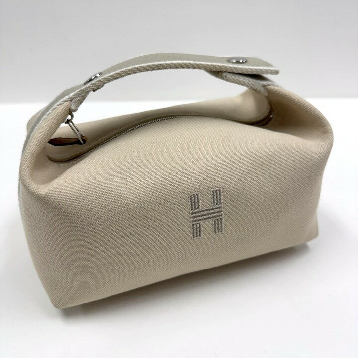 Rakuten - 【中古】HERMES エルメス ブリッドアブラックPM ポーチ ナチュラル コットンキャンバス