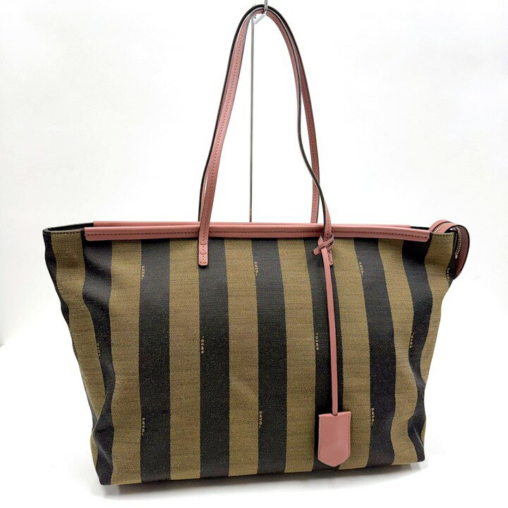 乐天商城 - 【中古】FENDI フェンディ ペカン トート カーキ ダークピンク キャンバス レザー 8BH185