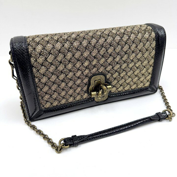 乐天商城 - 【中古】BOTTEGA VENETA ボッテガヴェネタ クラッチノット・ショルダーバッグ ブラック×ヴィンテージゴールド金具 レザー×金糸