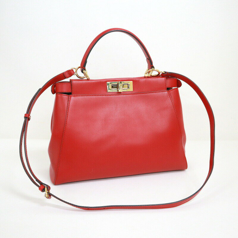 Rakuten - 【中古】FENDI フェンディ ピーカブーレギュラー 2WAYショルダーバッグ レザー スカーフレッド 8BN226