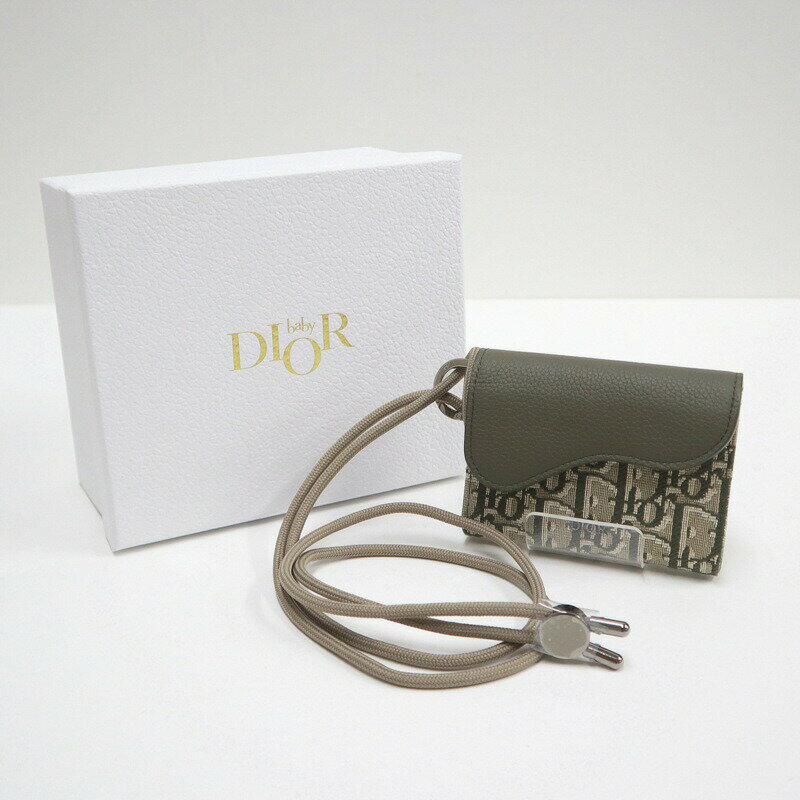 Rakuten - 【中古】Dior ディオール サドルフラップ・カードケース 2つ折り財布 キャンバス×レザー マルチグリーン×シルバー金具