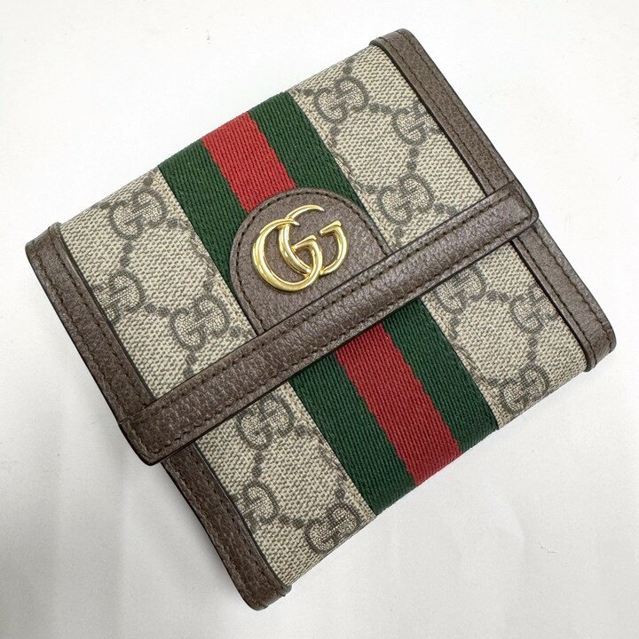 Rakuten - 【中古】GUCCI オフィディア フレンチフラップウォレット 財布 GGスプリーム PVC×レザー カーキ×ブラウン 523173