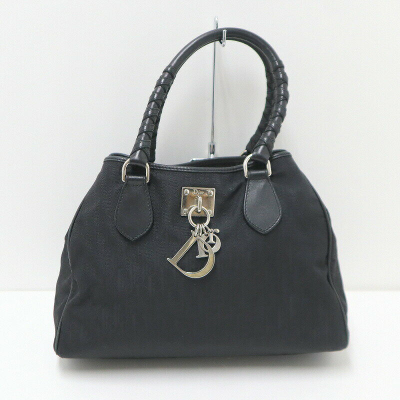 【中古】Dior ディオール ラブリートロッター・ハンドバッグ ブラック×シルバー金具 キャンバス×レザー