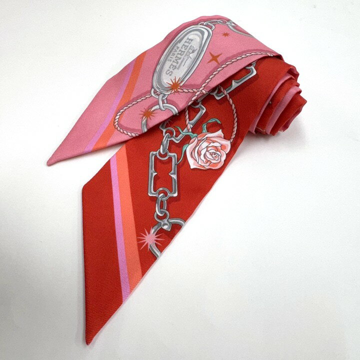 【中古】HERMES エルメス ツイリー C'EST LA FETE ピンク系 シルク100％