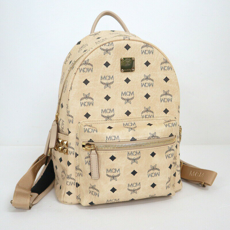 乐天商城 - 【中古】MCM エムシーエム スターク サイドスタッズ バッグパック ヴィセトス レザー ベージュ MMK6SVE37
