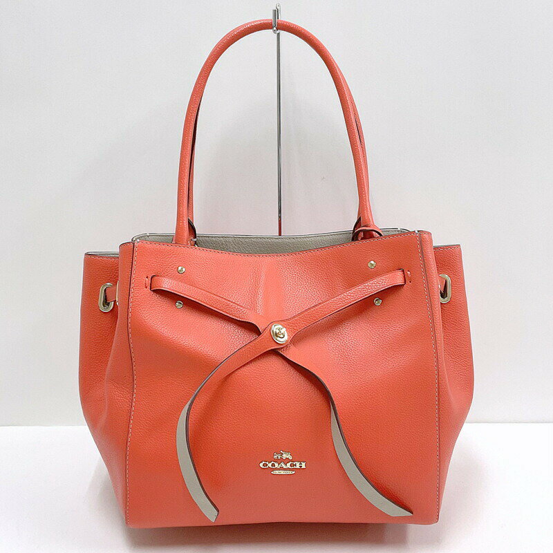 乐天商城 - 【中古】COACH コーチ ターンロックタイ トートバッグ レッド レザー 35838