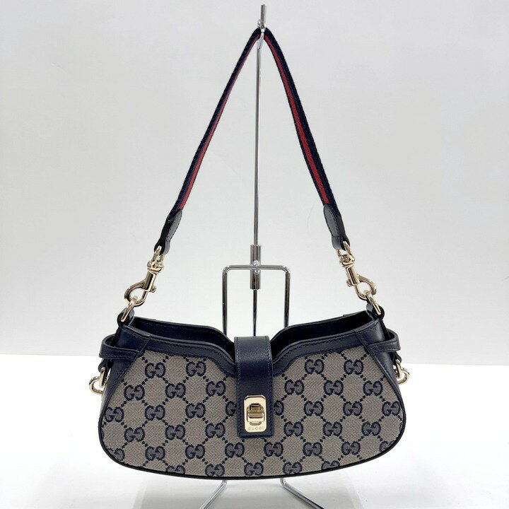 Rakuten - 【中古】GUCCI グッチ ムーンサイドミニショルダーバッグ GGキャンバス×レザー×シェリーライン ネイビー 786015