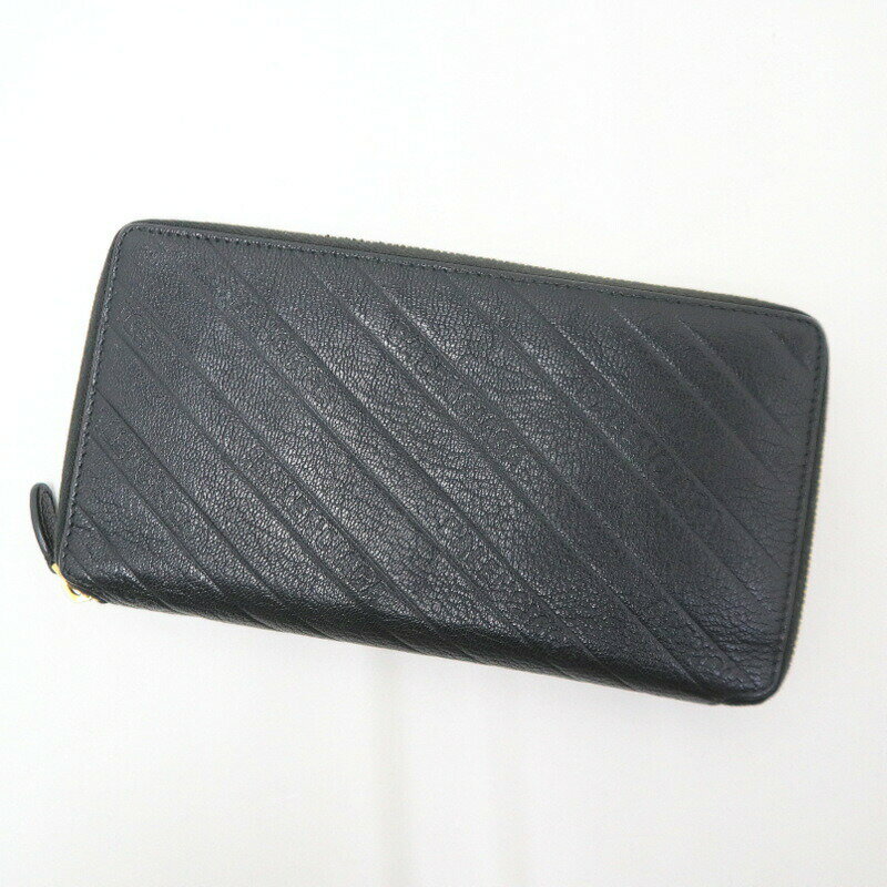【中古】BALENCIAGA バレンシアガ 長財布 レザー ブラック×ゴールド金具 553884
