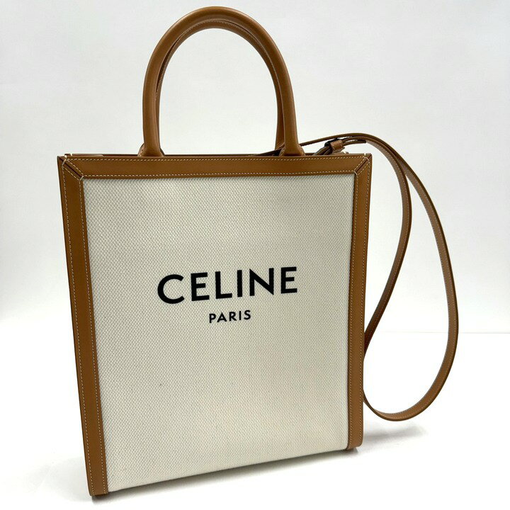 Rakuten - 【中古】CELINE セリーヌ スモール・バーティカルカバ 2WAYバッグ キャンバス×レザー ナチュラル×タン×ゴールド金具 192082BNZ02NT