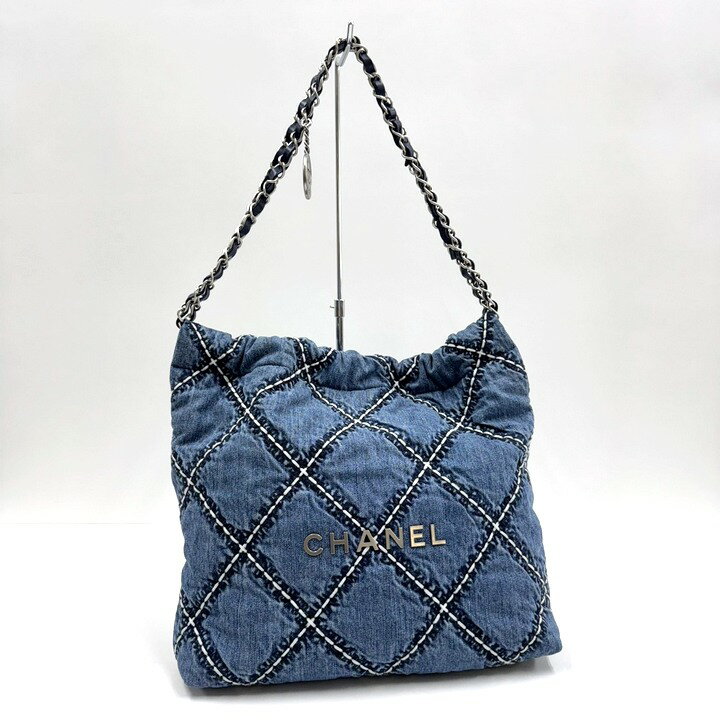 Rakuten - 【中古】CHANEL シャネル シャネル22 スモールショルダーバッグ デニム×レザー ブルー×ゴールド金具 AS3260