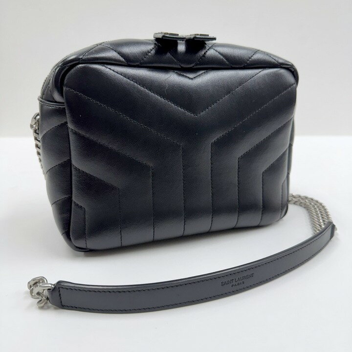 【中古】SAINT LAURENT サンローラン ルル チェーンショルダーバッグ レザー ブラック×シルバー金具 574102
