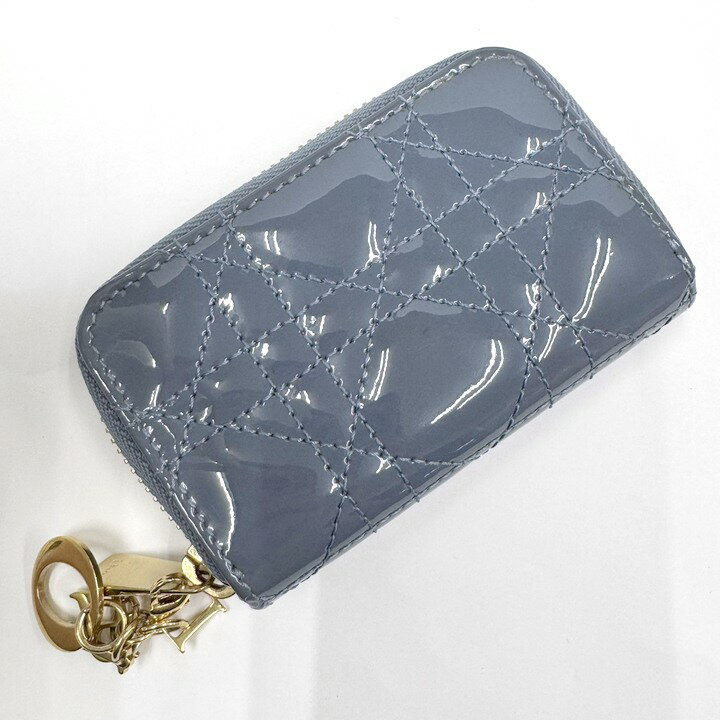 Rakuten - 【中古】Dior ディオール カナージュ キーリング付きコインケース パテントレザー ブルーグレー