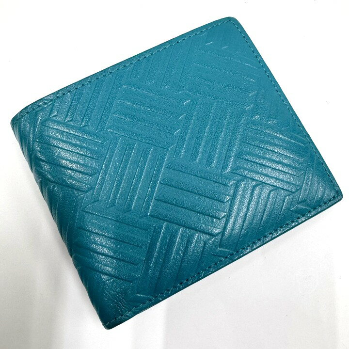 【中古】BOTTEGA VENETA ボッテガヴェネタ デボスイントレチャート 二つ折り札入れ ターコイズブルー