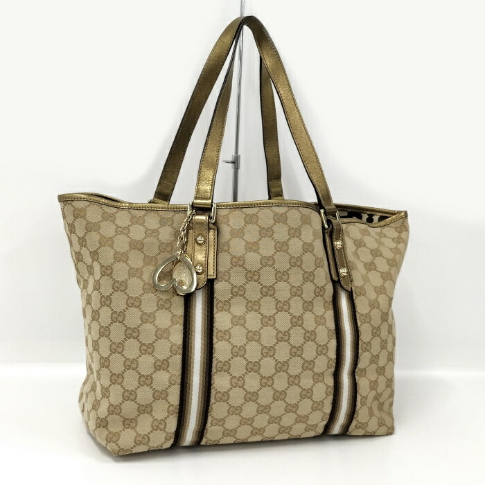 【中古】GUCCI トートバッグ シェリーライン GGキャンバス ライトベージュ 139260