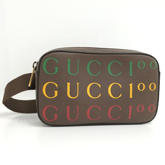 【中古】GUCCI ボディバッグ ウエストバッグ 100周年記念 レザー ブラウン 602695