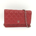 【中古】CHANEL マトラッセ チェーンウォレット ラムスキン レッド A33814