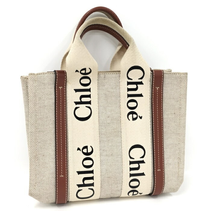 【中古】Chloe トートバッグ スモールトート ウッディ キャンバス アイボリー