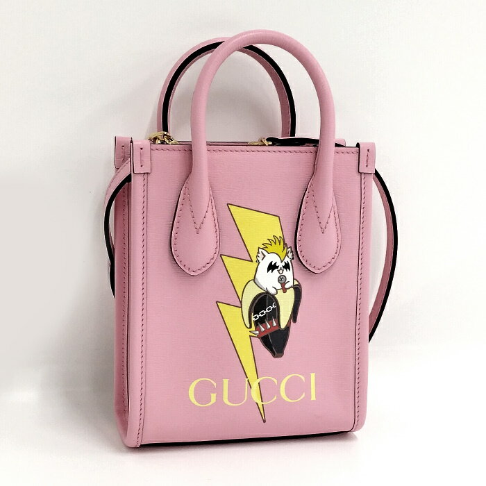 【中古】GUCCI 2WAY ショルダーバッグ ばなにゃ コラボ レザー ピンク 671623のサムネイル