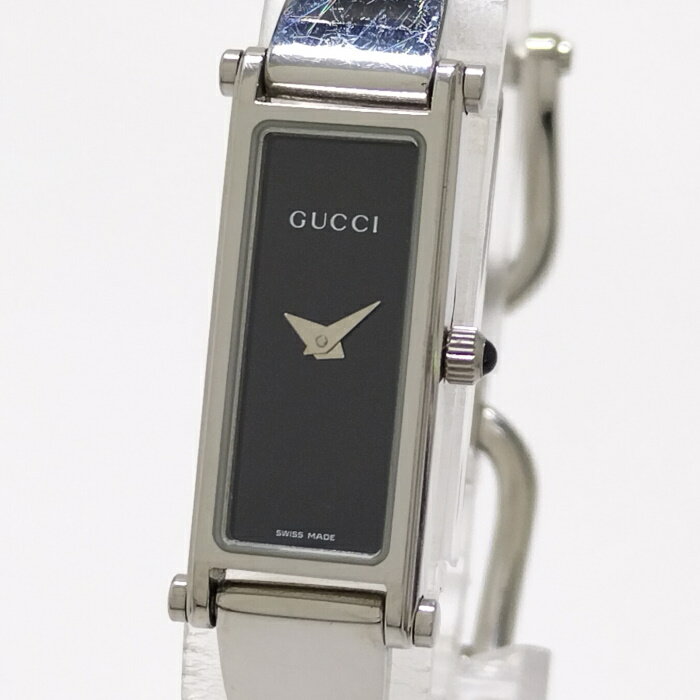 【中古】GUCCI レディース腕時計 バングルウォッチ クオーツ SS ブラック文字盤 1500L