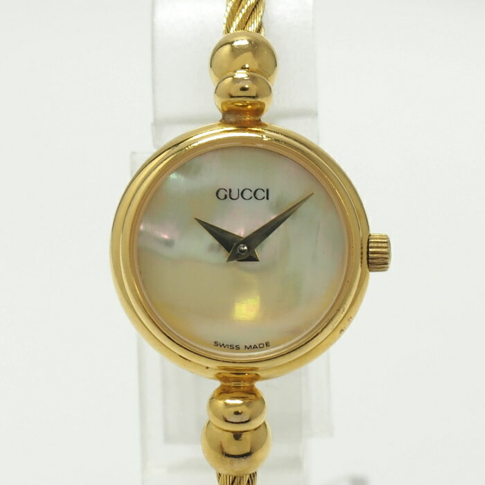 【中古】GUCCI バングルウォッチ レディース 腕時計 クオーツ SS GP ホワイトシェル文字盤 2700.2L