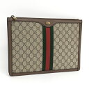 【中古】GUCCI クラッチバッグ GGスプリーム PVC レザー シェリーライン ベージュ ブラウン 523359