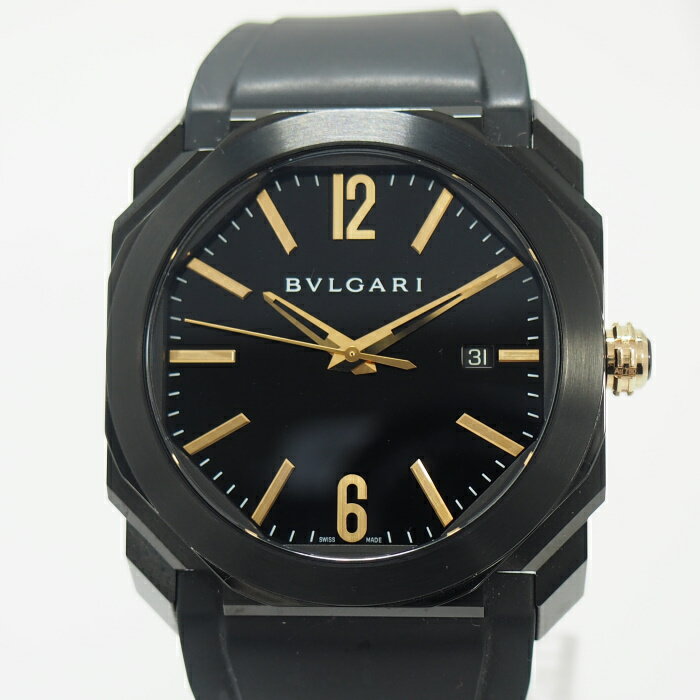 【中古】BVLGARI オクト 自動巻き ラバーベルト ブラック文字盤 BG041BBSVD