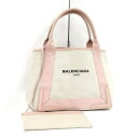 【中古】BALENCIAGA ネイビーカバスS ハンドバッグ キャンバス ベージュ ピンク 339933