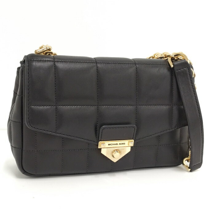 【中古】MICHAEL KORS チェーンショルダーバッグ レザー ブラック 30F0GISL3L