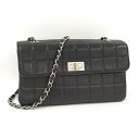 【中古】CHANEL チェーンショルダーバッグ チョコバー ラムスキン ブラック A15284