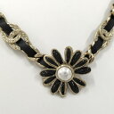【中古】CHANEL フラワー パール ネックレス ロング チェーン ココマーク レザー メッキ ゴールド系 A22K