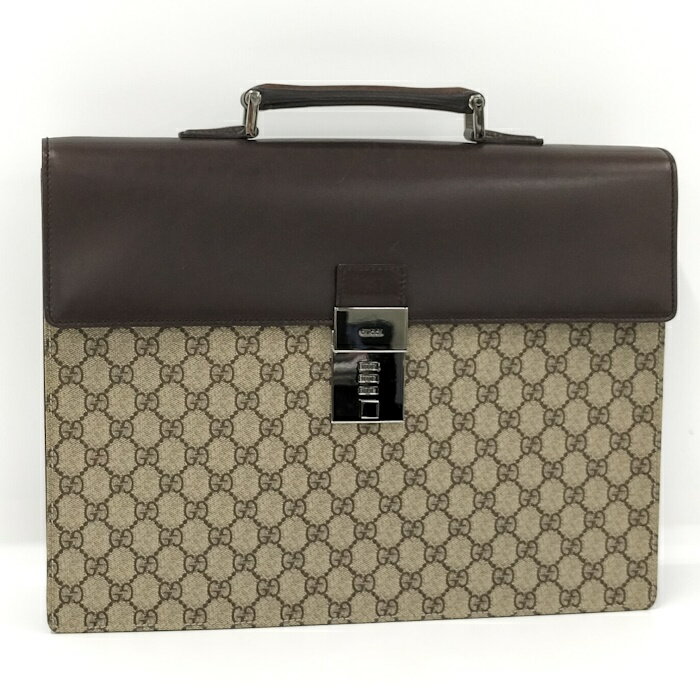 【中古】GUCCI ブリーフケース GGスプリーム レザー ベージュ ブラウン 34044