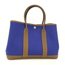【中古】HERMES ガーデンパーティ トートバッグ キャンバス レザー ブルー ブラウン A刻印