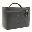 【中古】CHANEL バニティバッグ 化粧ポーチ キャビアスキン レザー ブラック